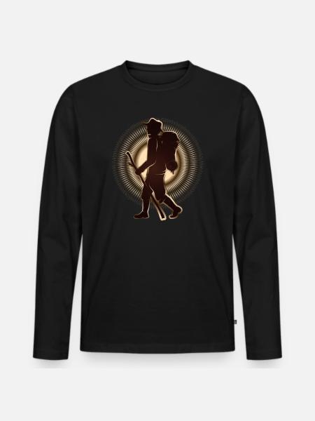 Pilger oder Wanderer mit Wanderstab & Rucksack - Männer Premium Bio Langarmshirt - Schwarz