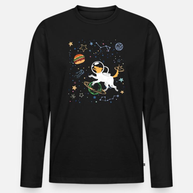Space Explorer mit Astronaut Fox - Männer Premium Bio Langarmshirt - Schwarz