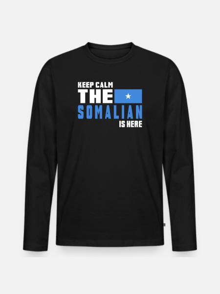 Keep calm Somalia flag design - Men's Premium Organic Long Sleeve Shirt - black