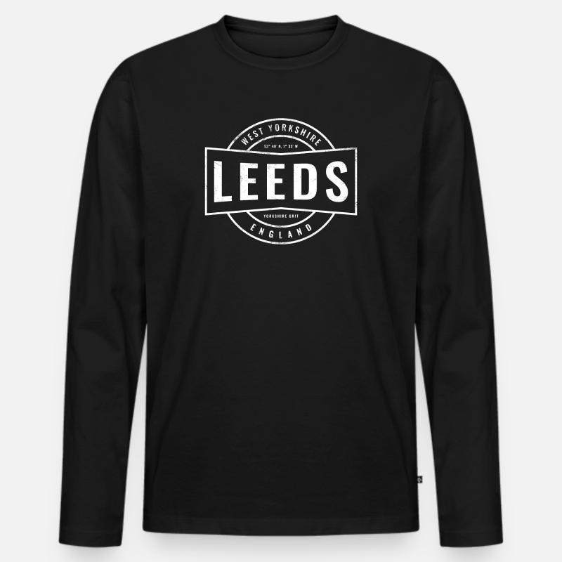 Leeds England Stempeldesign - Männer Premium Bio Langarmshirt - Schwarz