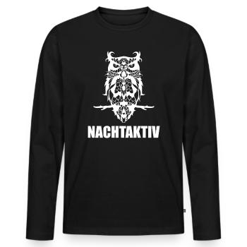 Nachtaktiv Eule DJ Streetwear Statement - Männer Premium Bio Langarmshirt - Schwarz - Vorne - Nico (187cm)