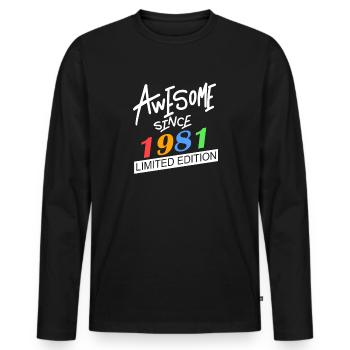1981 - Jahrgang 1981 - Fantastisch seit 1981 - Männer Premium Bio Langarmshirt - Schwarz - Vorne - Nico (187cm)