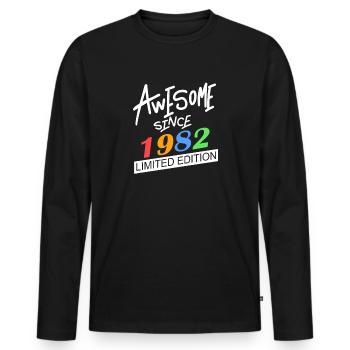 1982 - Jahrgang 1982 - Männer Premium Bio Langarmshirt - Schwarz - Vorne - Nico (187cm)