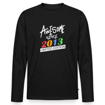 2013 - Jahrgang 2013 - Fantastisch seit 2013 - Männer Premium Bio Langarmshirt - Schwarz - Vorne - Nico (187cm)