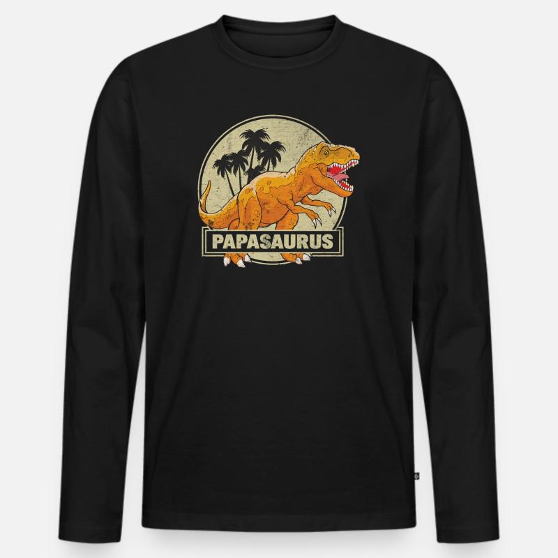 Papasaurus - Männer Premium Bio Langarmshirt - Schwarz
