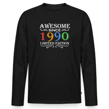 1990 - Jahrgang 1990 - Fantastisch seit 1990 - Männer Premium Bio Langarmshirt - Schwarz - Vorne - Nico (187cm)