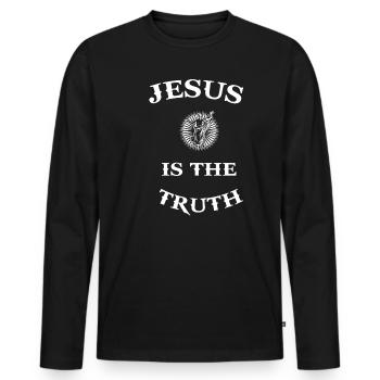 Jésus Christianisme Christ Religion Foi Dicton - T-shirt manches longues Premium bio Homme - noir - Devant - Nico (187cm)