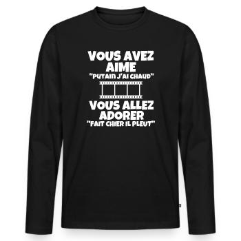 météo, climat, changement climatique - T-shirt manches longues Premium bio Homme - noir - Devant - Nico (187cm)