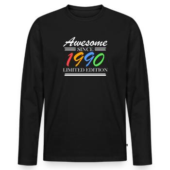 1990 - Jahrgang 1990 - Fantastisch seit 1990 - Männer Premium Bio Langarmshirt - Schwarz - Vorne - Nico (187cm)