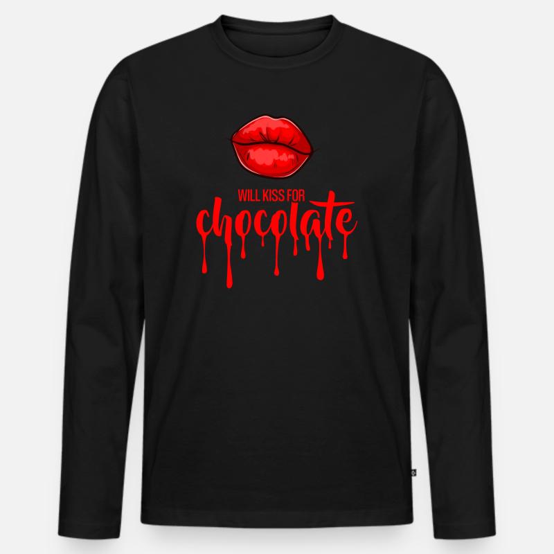 Wird sich für Schokolade (dunkel) küssen - Männer Premium Bio Langarmshirt - Schwarz