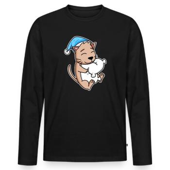 Cat with sleeping cap and pillow - Men's Premium Organic Long Sleeve Shirt - black - Front - Nico (187cm)