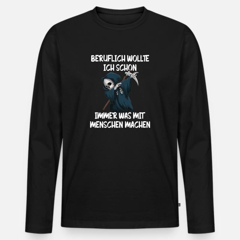 Sensenmann Berufswunsch Mit Menschen - Männer Premium Bio Langarmshirt - Schwarz