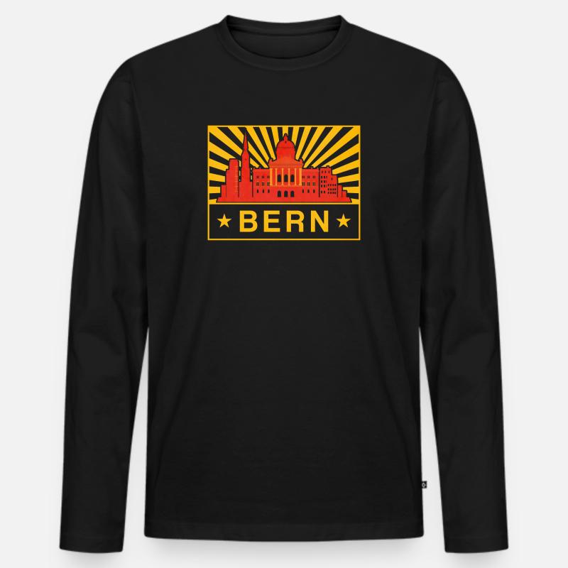 Bern Skyline Sonnenburst Stadtsiegel - Männer Premium Bio Langarmshirt - Schwarz
