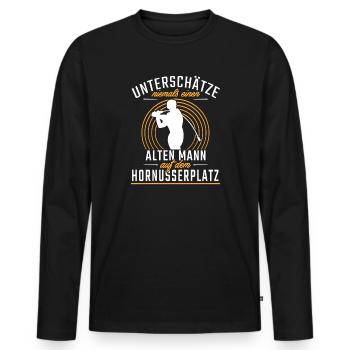 Unterschätze niemals einen alten Mann auf dem - Männer Premium Bio Langarmshirt - Schwarz - Vorne - Nico (187cm)