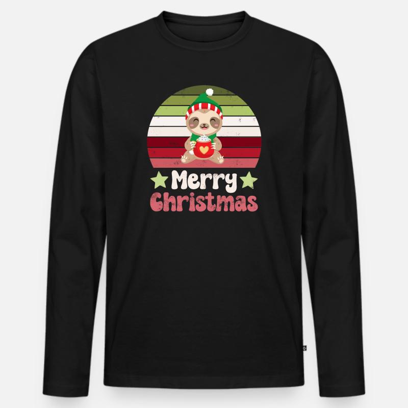 Faultier Weihnachten - Männer Premium Bio Langarmshirt - Schwarz