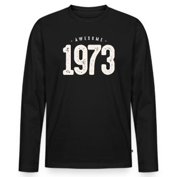 Typographie vieillie vieillie de 1973 - T-shirt manches longues Premium bio Homme - noir - Devant - Nico (187cm)