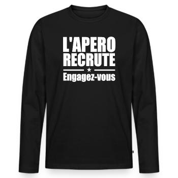 L'apéro recrute Engagez-vous - T-shirt manches longues Premium bio Homme - noir - Devant - Nico (187cm)