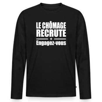 Le Chômage Engagez-vous - T-shirt manches longues Premium bio Homme - noir - Devant - Nico (187cm)