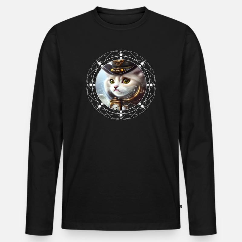Süßes Steampunk-Kätzchen - Männer Premium Bio Langarmshirt - Schwarz