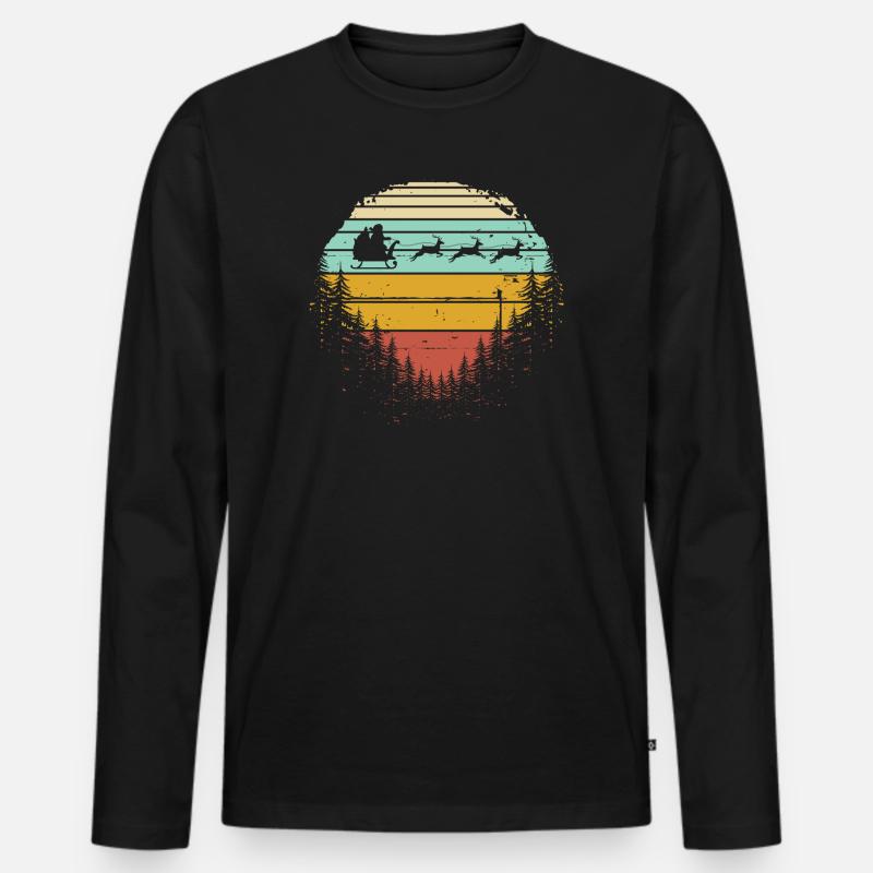 Retro-Schlittenhunde in Sunset Pines - Männer Premium Bio Langarmshirt - Schwarz