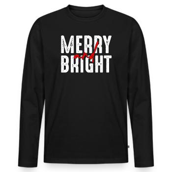 Merry and Bright Christmas Script - Men's Premium Organic Long Sleeve Shirt - black - Front - Nico (187cm)