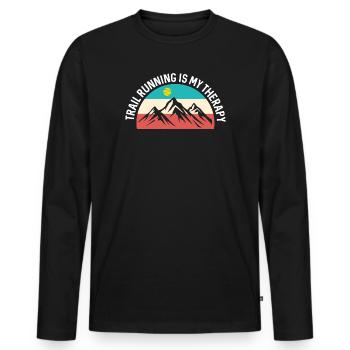 Trailrunning ist meine Therapie - Männer Premium Bio Langarmshirt - Schwarz - Vorne - Nico (187cm)