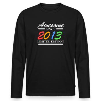 2013 - Fantastisch seit 2013 - Jahrgang 2013 - Männer Premium Bio Langarmshirt - Schwarz - Vorne - Nico (187cm)