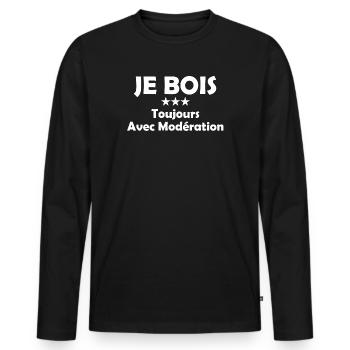 Je Bois Toujours Avec Modération - T-shirt manches longues Premium bio Homme - noir - Devant - Nico (187cm)
