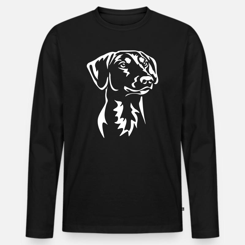 Deutscher Pinscher Kopf "Black Edition" - Männer Premium Bio Langarmshirt - Schwarz