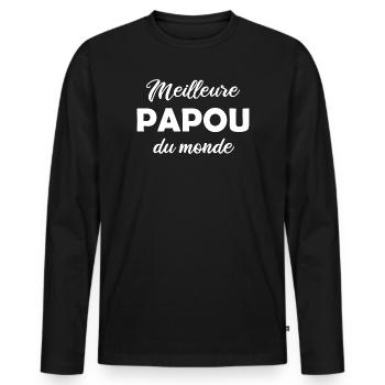 Meilleure Papou du monde Fête des Pères - T-shirt manches longues Premium bio Homme - noir - Devant - Nico (187cm)