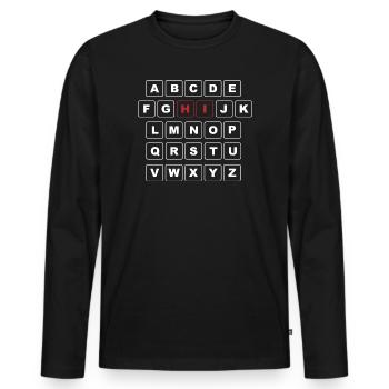 ABC Blanc avec le premier mot - HI en rouge - T-shirt manches longues Premium bio Homme - noir - Devant - Nico (187cm)