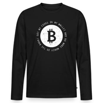 Bitcoin BTC Krypto Crypto lustig cool Spruch - Männer Premium Bio Langarmshirt - Schwarz - Vorne - Nico (187cm)
