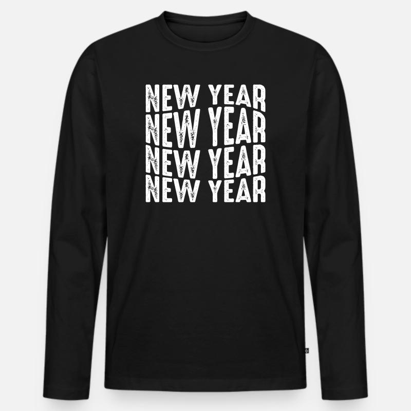 New Year Repeated Text Pattern - Men's Premium Organic Long Sleeve Shirt - black