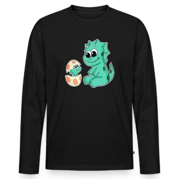 Dinosaurier mit Baby Dinosaurier - Männer Premium Bio Langarmshirt - Schwarz - Vorne - Nico (187cm)