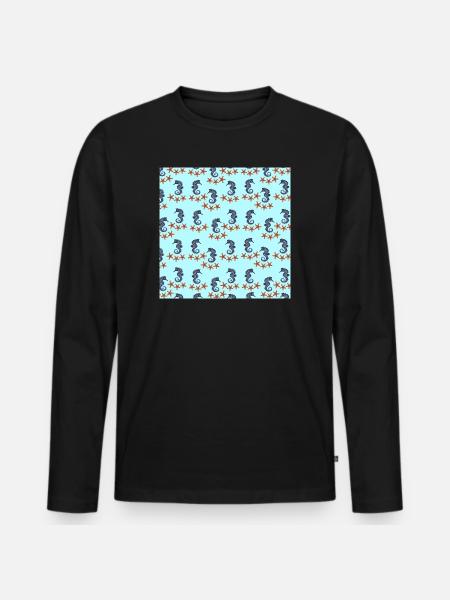 sommerkleidung tiermuster, Seepferdchenmuster - Männer Premium Bio Langarmshirt - Schwarz