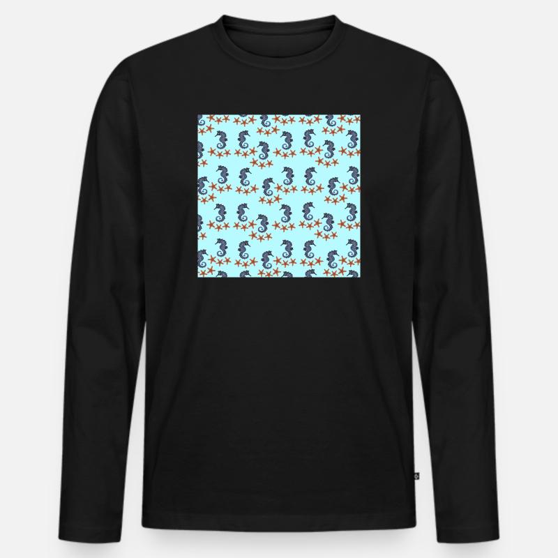 sommerkleidung tiermuster, Seepferdchenmuster - Männer Premium Bio Langarmshirt - Schwarz