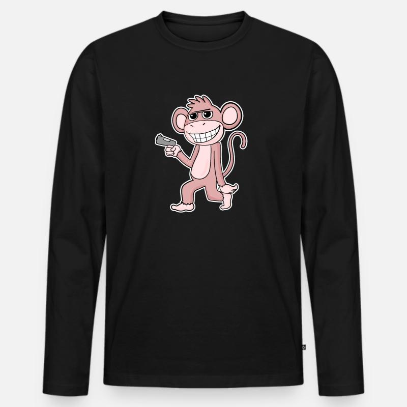 Affe mit Pistole - Männer Premium Bio Langarmshirt - Schwarz