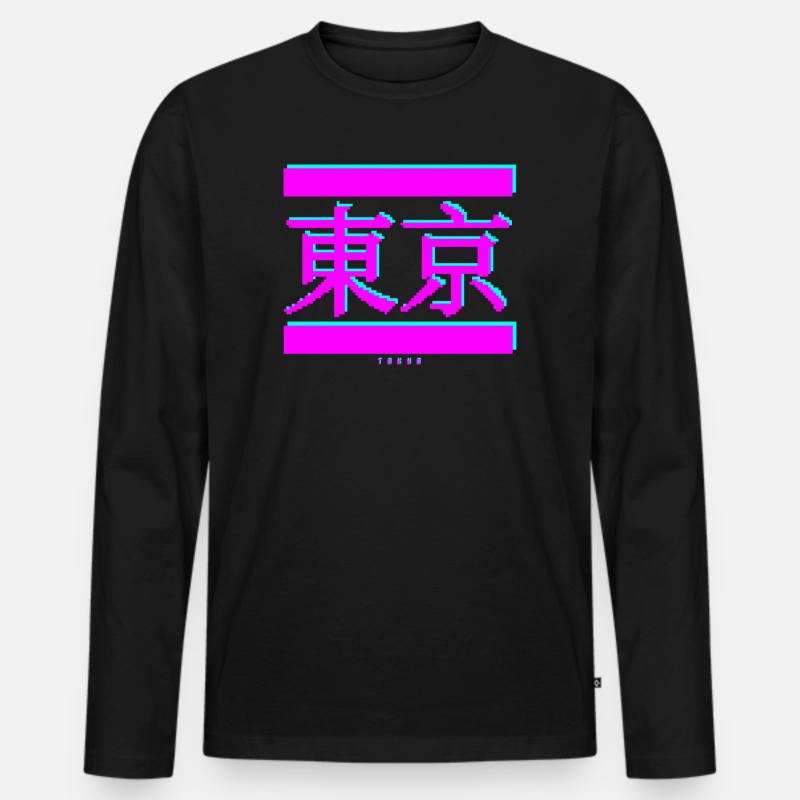 Tokyo Vaporwave - Männer Premium Bio Langarmshirt - Schwarz