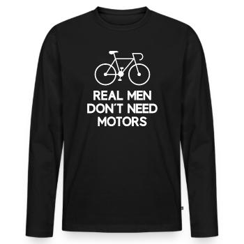 Real Men Don't Need Motors - Men's Premium Organic Long Sleeve Shirt - black - Front - Nico (187cm)
