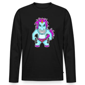 Einhorn mit Pistole - Männer Premium Bio Langarmshirt - Schwarz - Vorne - Nico (187cm)