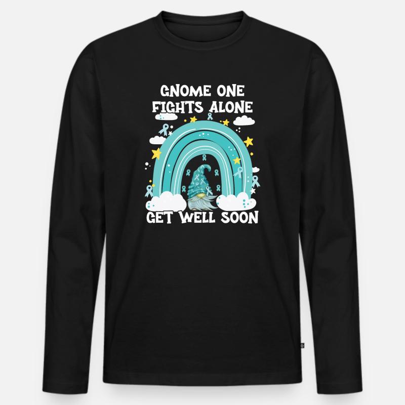 Gnome One Fights Alone Gebärmutterkrebs - Männer Premium Bio Langarmshirt - Schwarz
