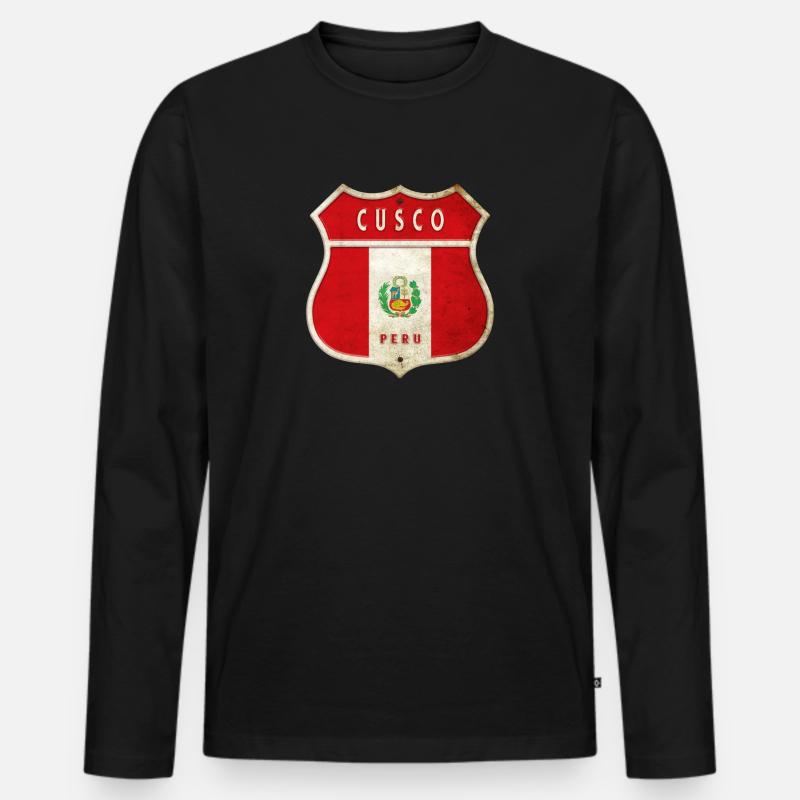 Cusco Peru Wappen Flaggen Design - Männer Premium Bio Langarmshirt - Schwarz