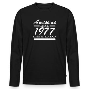 1977 - Jahrgang 1977 - Männer Premium Bio Langarmshirt - Schwarz - Vorne - Nico (187cm)