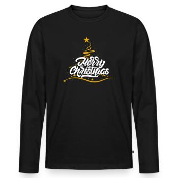 Merry Christmas Script Tree - Men's Premium Organic Long Sleeve Shirt - black - Front - Nico (187cm)