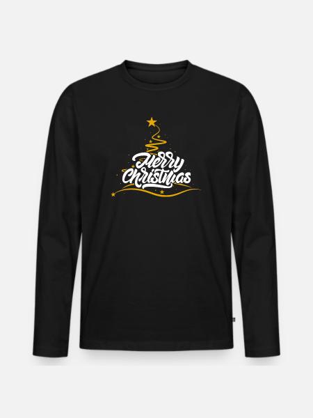 Merry Christmas Script Tree - Men's Premium Organic Long Sleeve Shirt - black