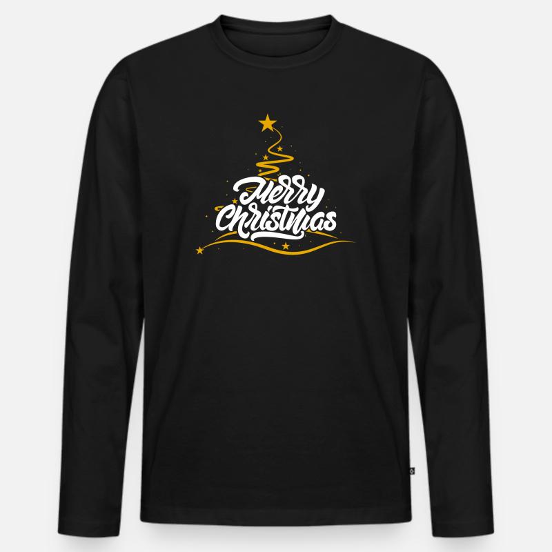 Merry Christmas Script Tree - Men's Premium Organic Long Sleeve Shirt - black