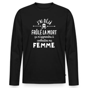 mort, frôler la mort, homme humour - T-shirt manches longues Premium bio Homme - noir - Devant - Nico (187cm)