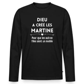Martine, prénom Martine, anniversaire Martine - T-shirt manches longues Premium bio Homme - noir - Devant - Nico (187cm)