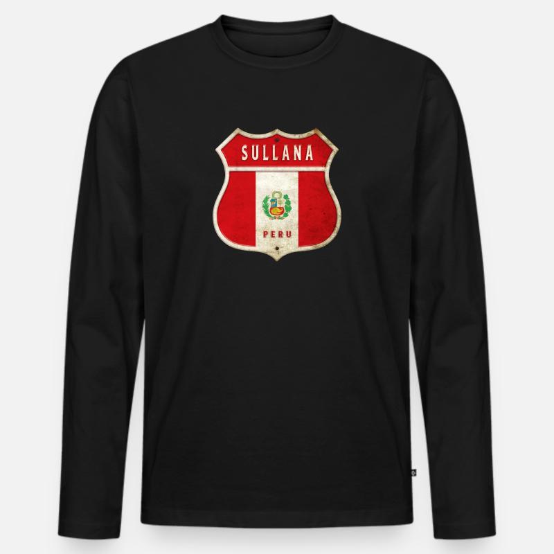 Sullana Peru Wappen Flaggen Design - Männer Premium Bio Langarmshirt - Schwarz