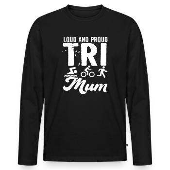 Loud and proud Tri Mum triathlete - Men's Premium Organic Long Sleeve Shirt - black - Front - Nico (187cm)